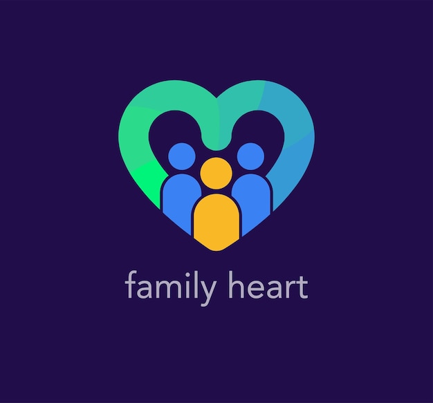 Family logo in heart. Unique color transitions. People logo template. vector