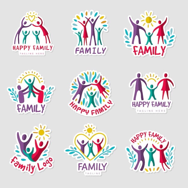 Vector family logo stylized colorful set of family union symbols recent vector templates