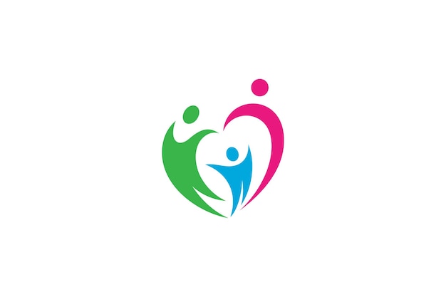 다채로운 디자인 로고가 있는 하트 모양 디자인의 가족 사랑 관리 로고