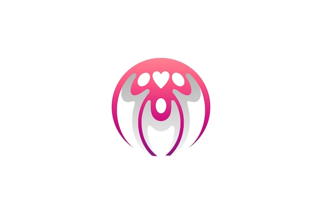 Family love care logo with circle shape design in simple flat design style