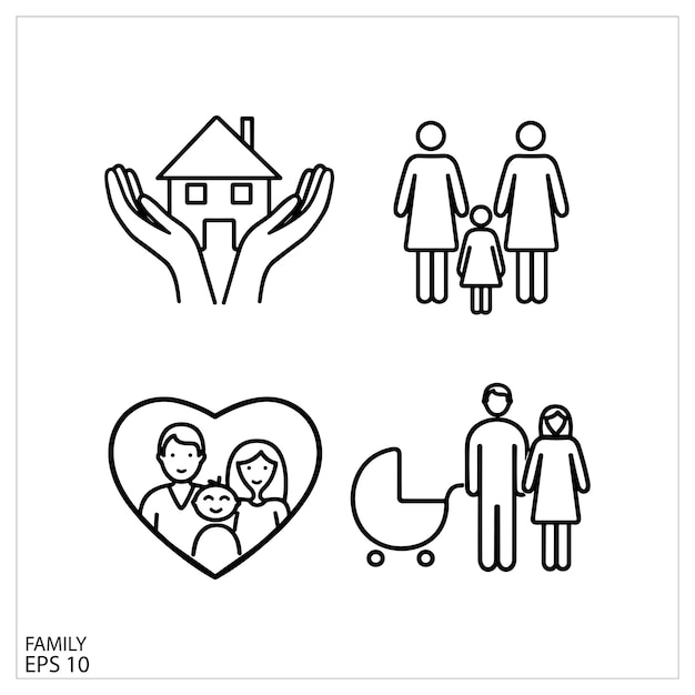 Vector family love friendship icons thin outline icons pack vector illustration eps10
