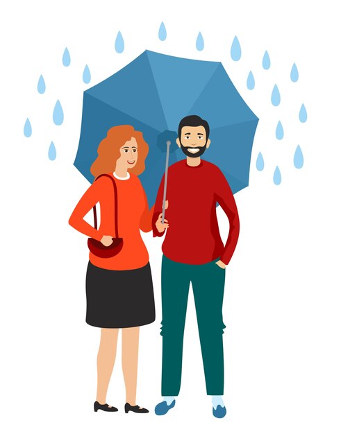 Family man and girl holding an umbrella in the rain. vector illustration