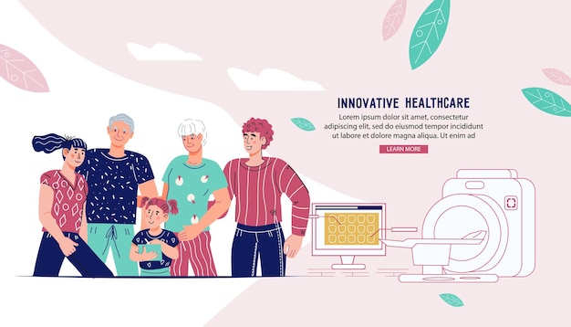 Family medicine clinic website flat vector illustration Family health insurance