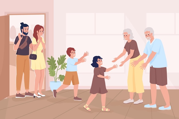 Family meeting flat color vector illustration