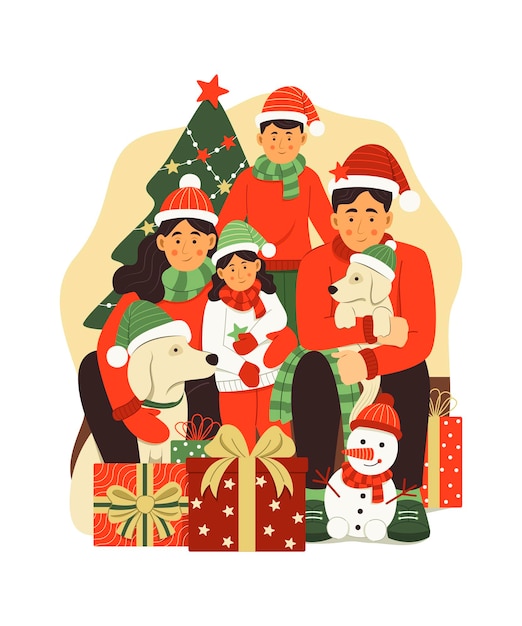 Vector family members celebrate the christmas