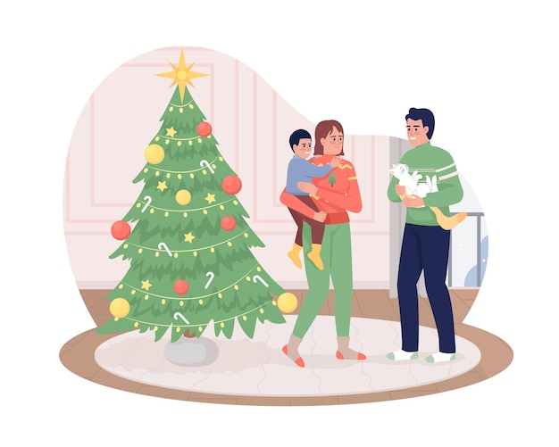Family members on Christmas 2D vector isolated illustration