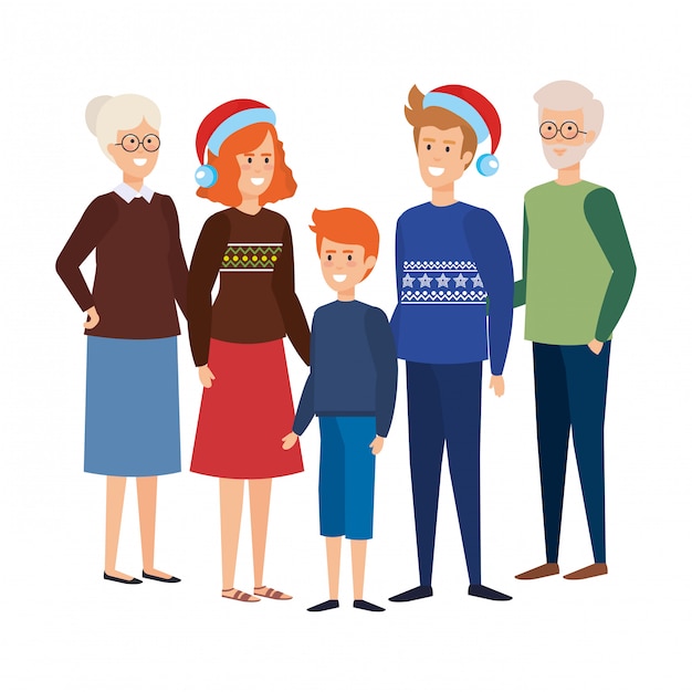 Vector family members with winter clothes