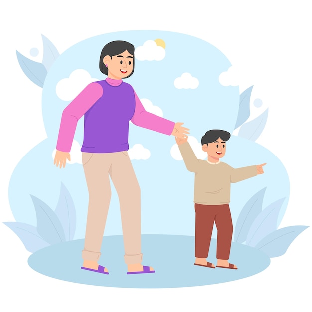 Family Moments Illustratie Een kind rijdt op de schouders van zijn vader die aan het spelen zijn