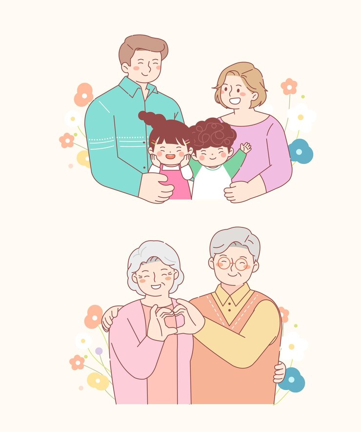 Vector 5月 春 家族 愛 家族 親 子供 祖父母 親切