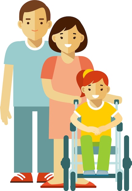 Vector family mother father and disabled child girl in wheelchair