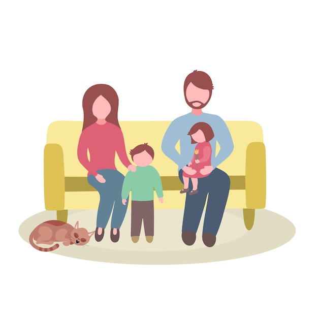 Vector family mother father son and daughter hand drawn illustration