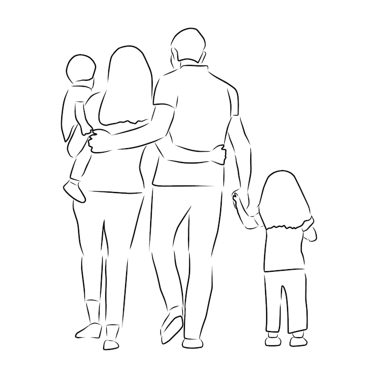 Vector family mother father and two children vector hand drawn sketch