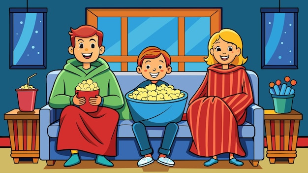 Family Movie Night at Home Illustration