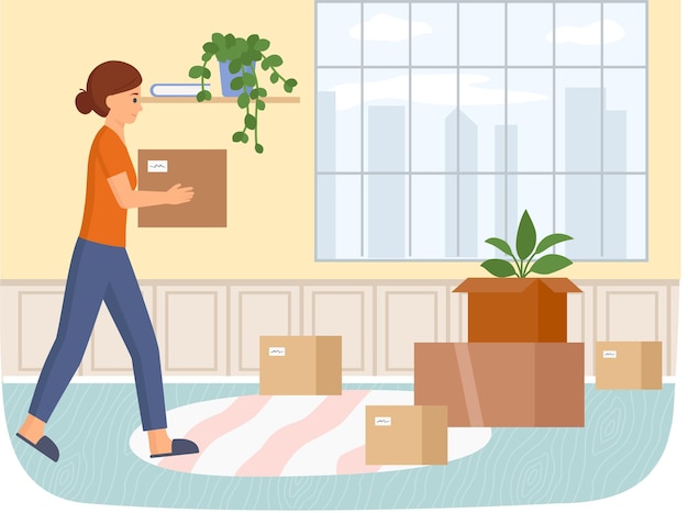 Family moving to new house people moving to new house carrying things to apartment changing place of residence relocation unpacking things after shipping decorating home rental of premises