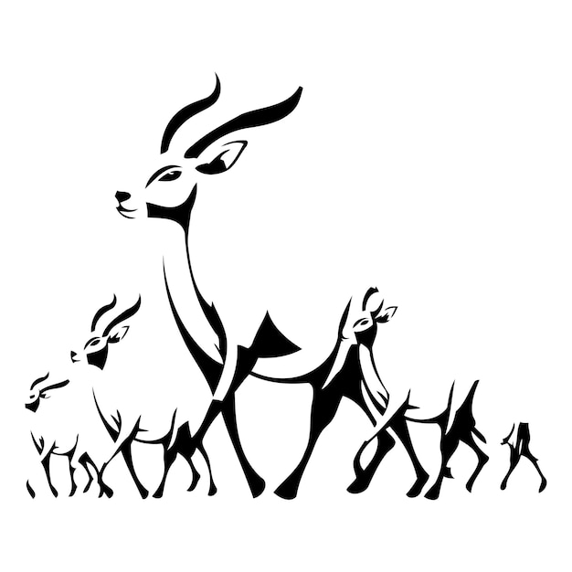 ベクトル インパラの家族と幼い鹿のベクトルイラスト 白い背景