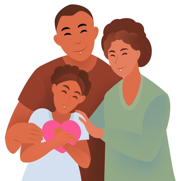 Vettore famiglia genitori e figli abbracciati insieme