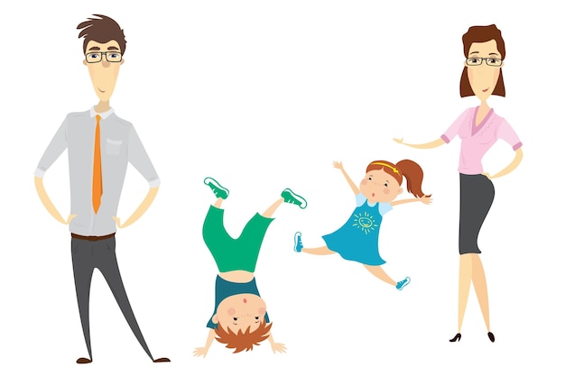 family parents children happy kids isolated vector illustration