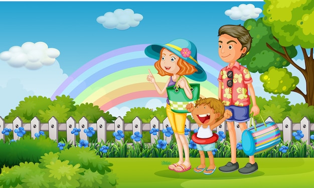 Famiglia nel parco il giorno arcobaleno