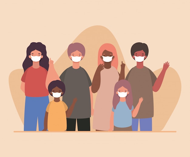 Vector family people with masks design