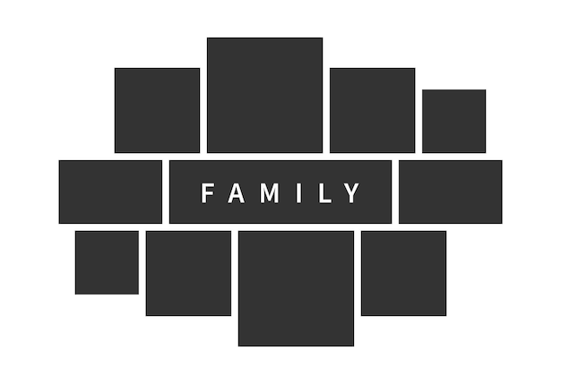 Семейный фото коллаж рамки шаблон для дизайна интерьера. векторный макет  коллажа для фотомонтажа. | Премиум векторы
