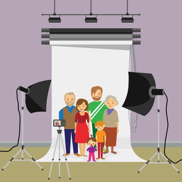 Vector family photo in studio