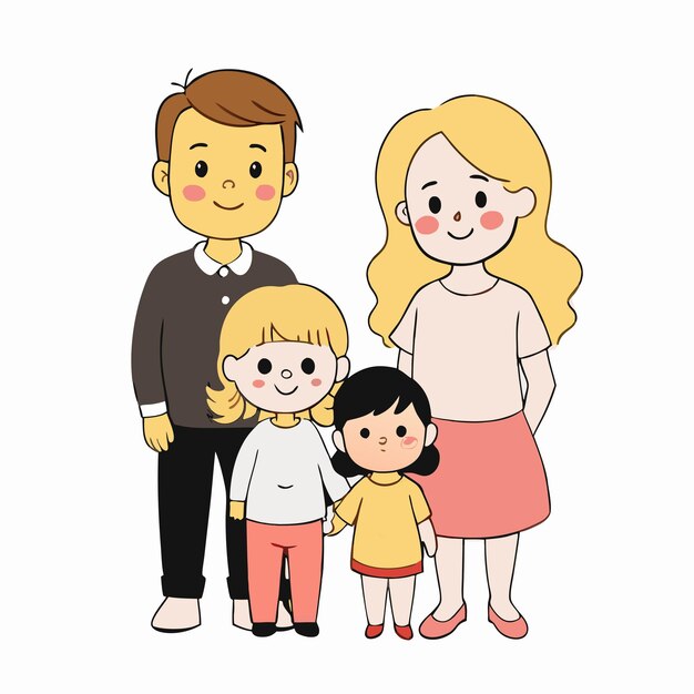 Vector a family photo with three children and a man with a woman and two children