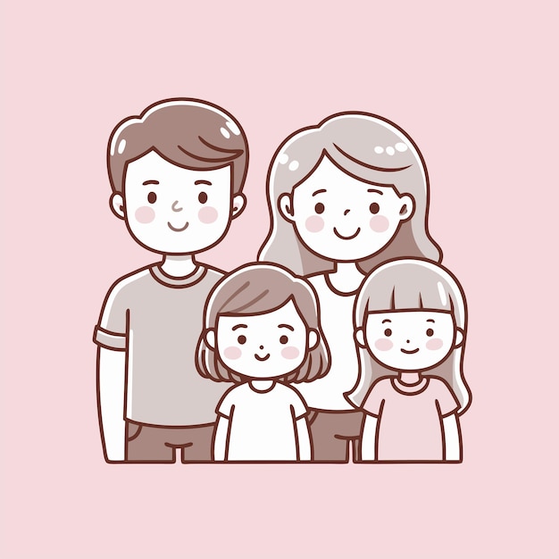 Vector a family picture with three children and a pink background