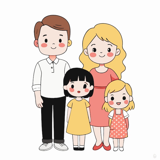Vector a family picture with three people and a woman with a girl and two girls