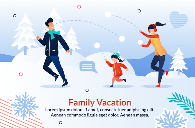 Vector family playing snowball and having fun poster