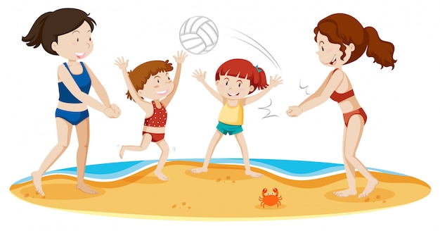 A family playing volleyball at the beach