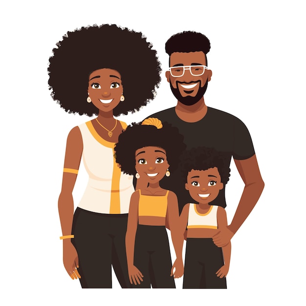 Family portrait showing happy African American parents children smiling together Black family