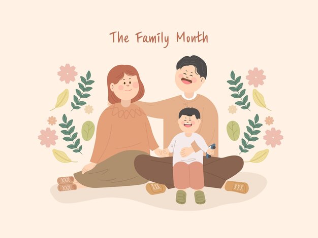 Vector a family portrait with a child and a sign that says the familys month