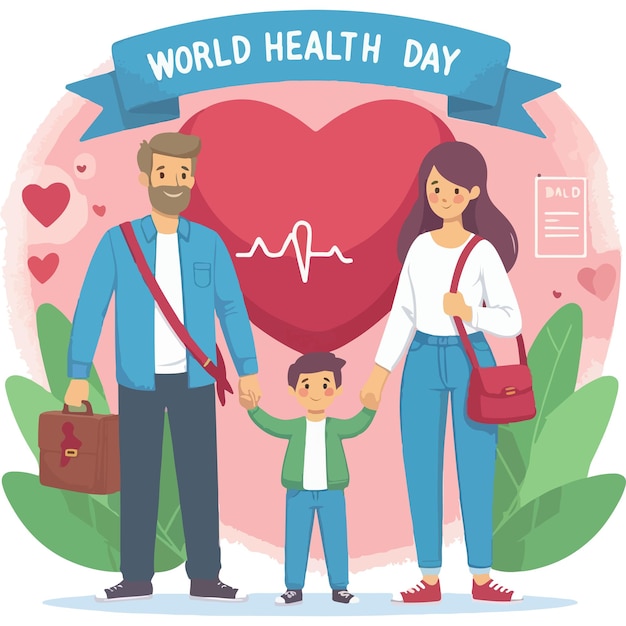 Vector a family portrait with a heart that says world healthy day