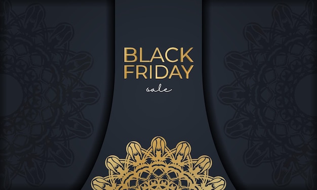 Family Poster Sale Black Friday donkerblauw met rond gouden patroon