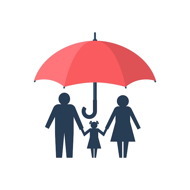 Защита семьи страховая концепция векторная иллюстрация плоский дизайн изолированный на белом фоне бумажная цепь людей зонт защищает семью безопасность здравоохранения помогает