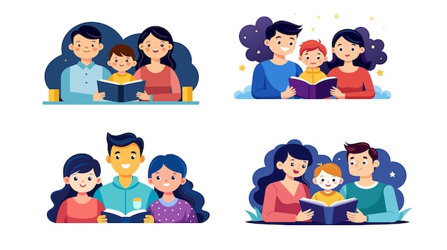 Family Reading Time Diverse Illustrations of Bedtime Stories