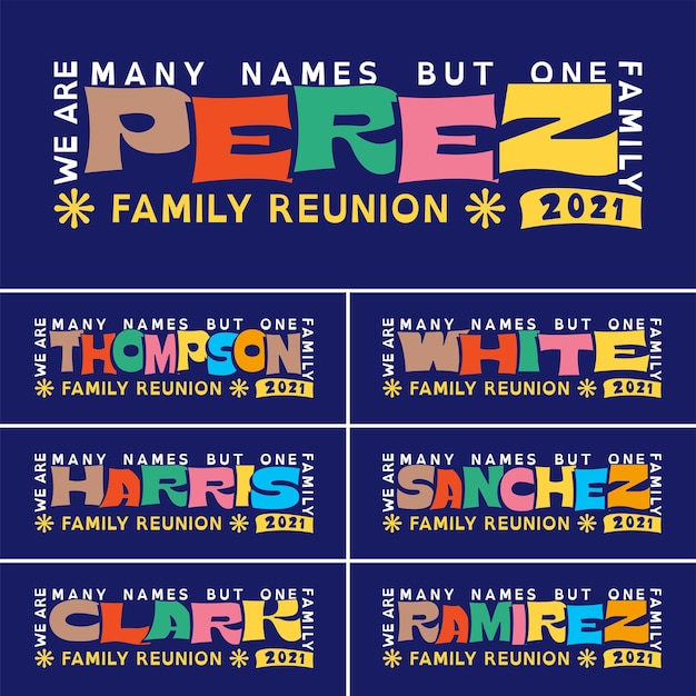 Illustrazione del manifesto del ricongiungimento familiare con il design dei nomi di famiglia