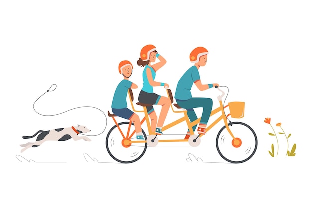 Family riding on bicycles in the park illustration