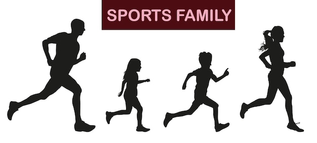 Family running silhouettes designed on a white background graphic vector