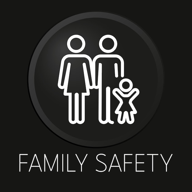 Family safety minimal vector line icon on 3D button isolated on black background Premium VectorxAxA