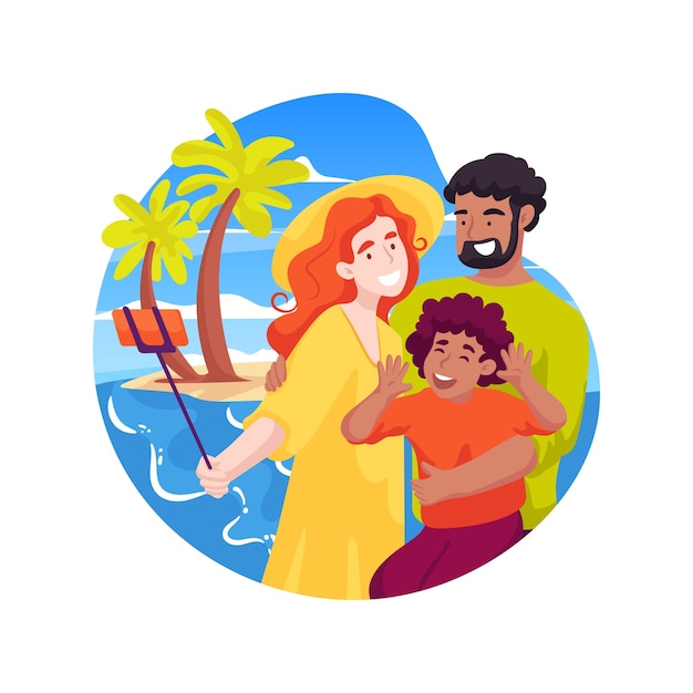 Vector family selfie isolated cartoon vector illustration