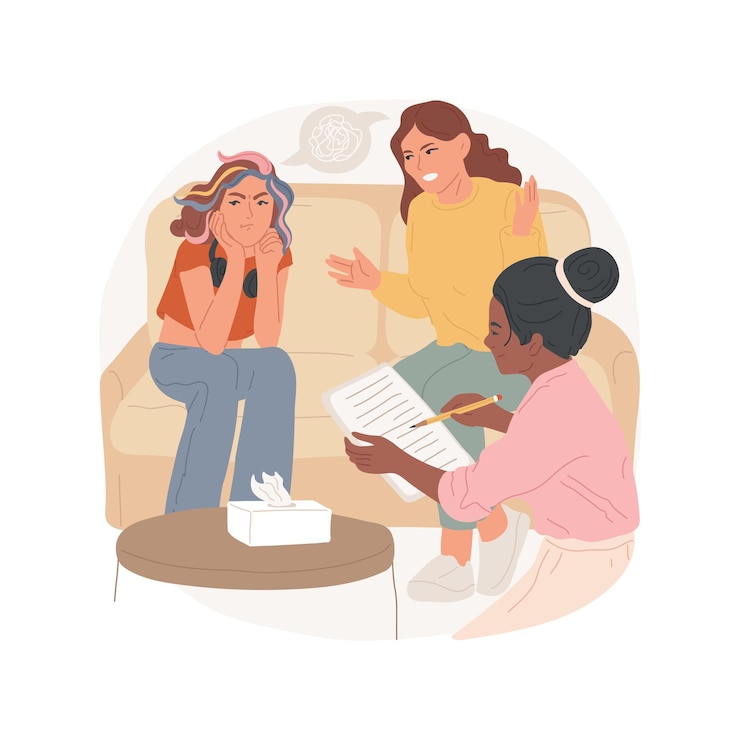 Vector family session isolated cartoon vector illustration talking to psychotherapist parentteen therapy
