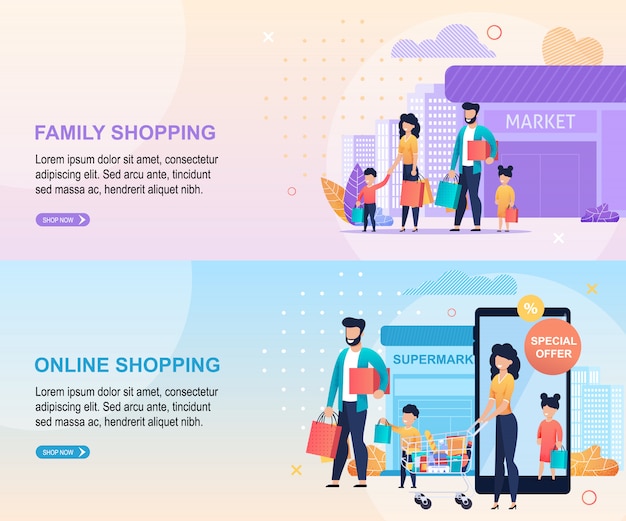 モールとオンラインのランディングページのテンプレートで家族のショッピング