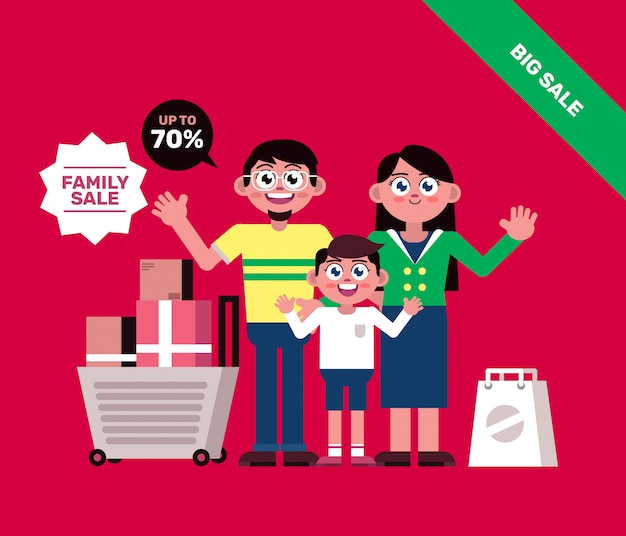 Famiglia shopping con carrello banner