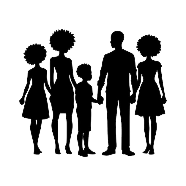 Vettore silhouette di famiglia isolata su sfondo bianco illustrazione vettoriale modificabile