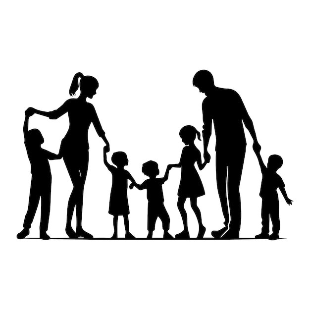 Silhouette di famiglia isolata su sfondo bianco illustrazione vettoriale modificabile