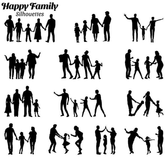 Vector family silhouette vector set