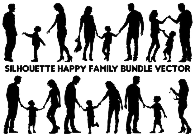 Vector family silhouettes happy family silhouette set
