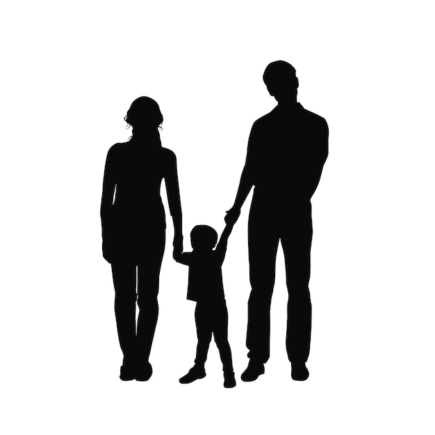 Family silhouettes parents with their little baby