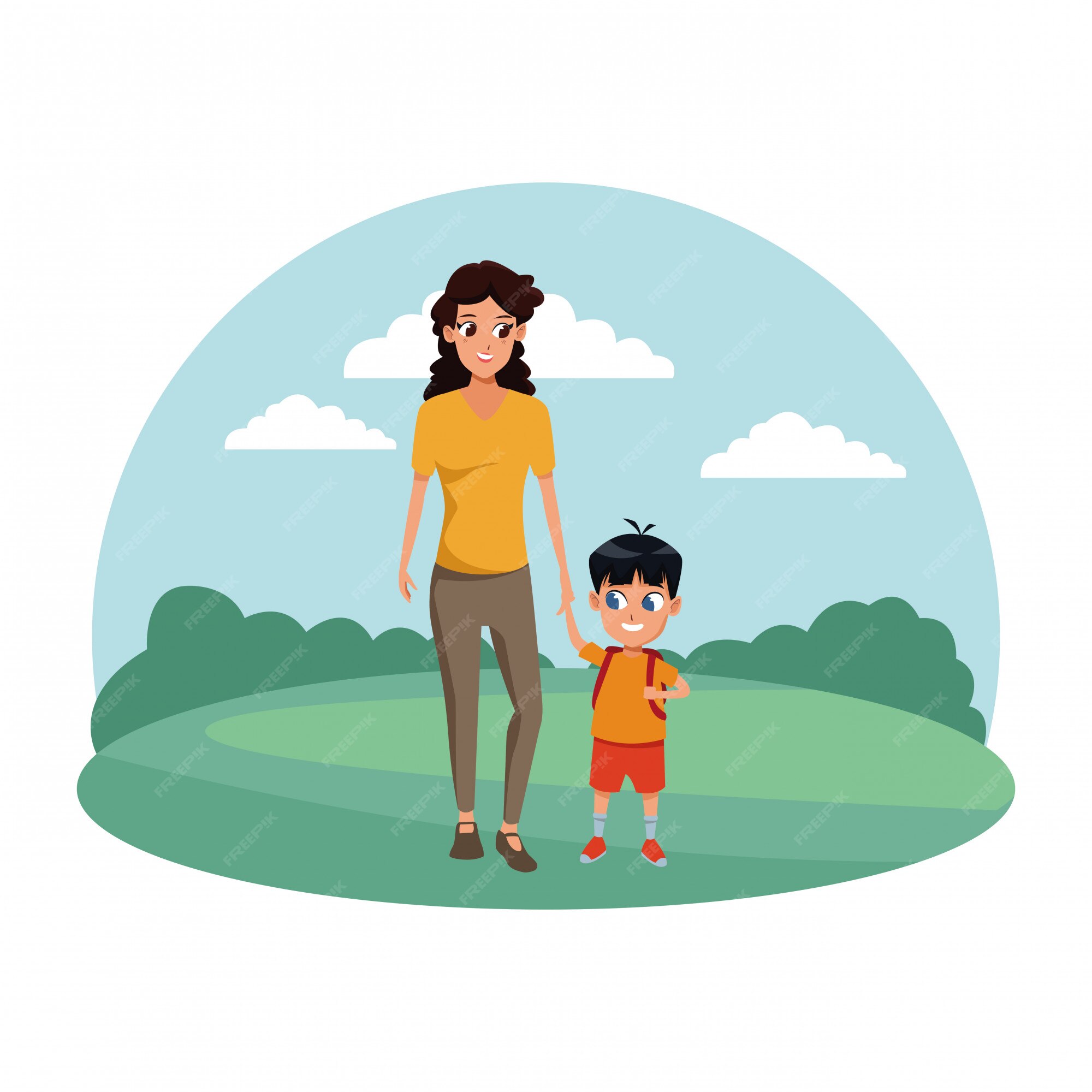 Premium Vector | Family single mother with kid Premium Vector | Family single mother with kid
